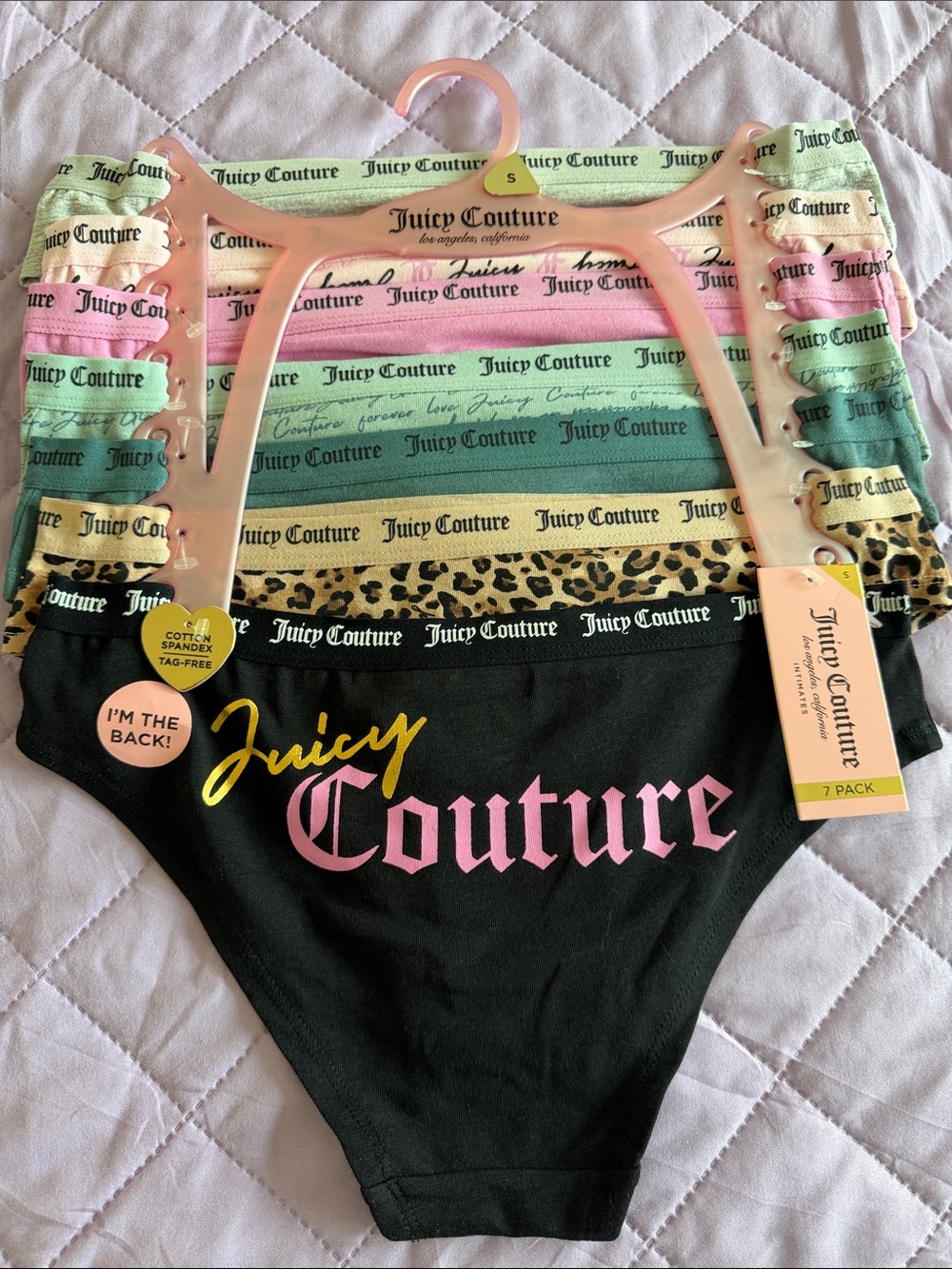 Juicy Couture women’s  7-Pack Bikini Briefs - Black, Pink, Green, Yellow, Leopar